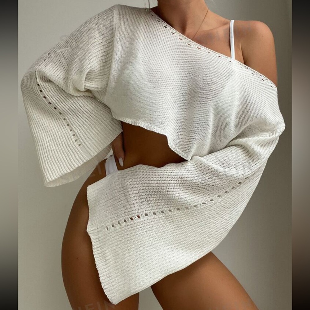 White sweater swim coverup